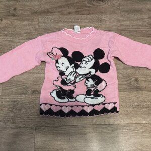Vintage Disney Pink Minnie Mickey Sweater Knit Kids Girls Size 6 Large